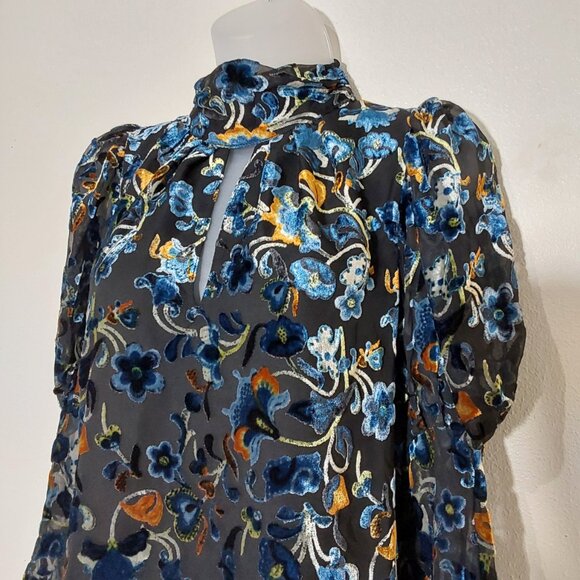 French Connection Avery Velvet Burnout Puff-Sleeve Top - Small - Excellent Cond - Picture 3 of 9